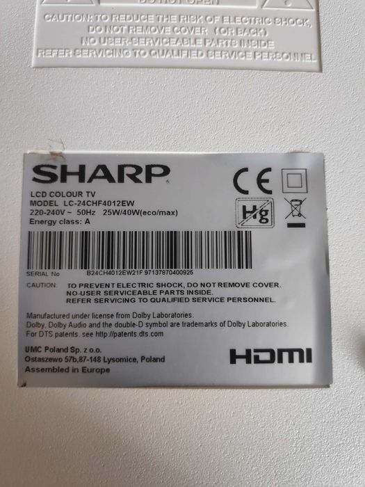 Telewizor TV LCD Sharp  24 cale, z pilotem.
