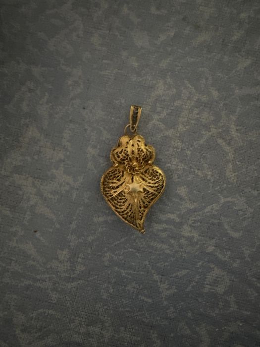 PendentPrata Dourada 925% , Coração em filigrana