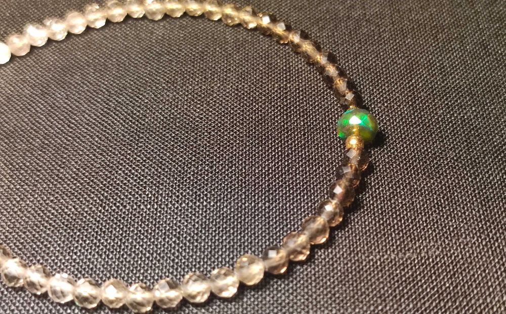 Bransoletka opal etiopski kwarc dymny srebro 925 minimalist ombre quiet luxury bracelet