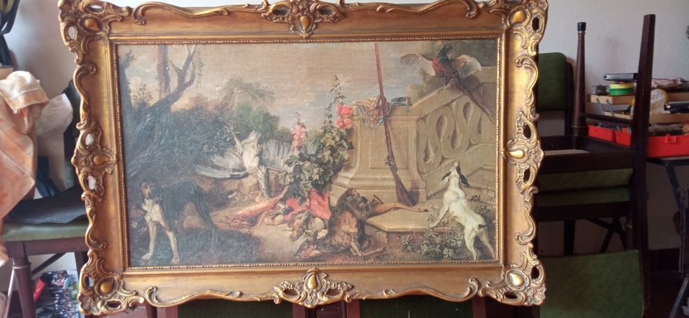 Pintura a óleo com moldura dourada muito antiga