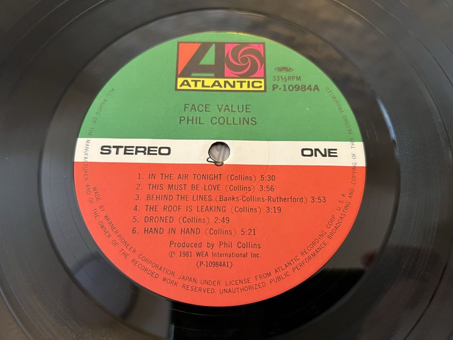 Phil Collins Face Value Winyl LP Japan Warner Pioneer 1981