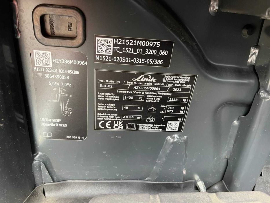 Wózek widłowy Linde E14-02 Elektryczny 2023 rok tylko 88mth przesuw