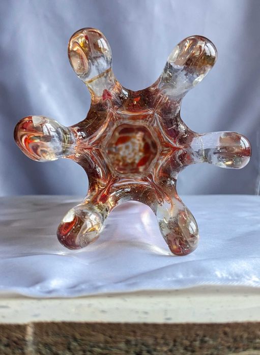 Ваза  гутное стекло, расписная майолика