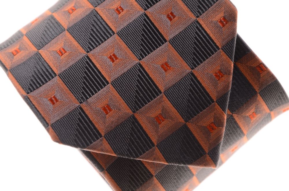 C&A jedwabny krawat szary pomarańczowy 8,5cm