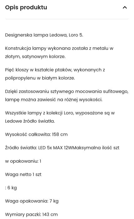 Lampa LORO 5 King Home Bird ORIGAMI nad STÓŁ wyspa jak nowa ORYGINAŁ l