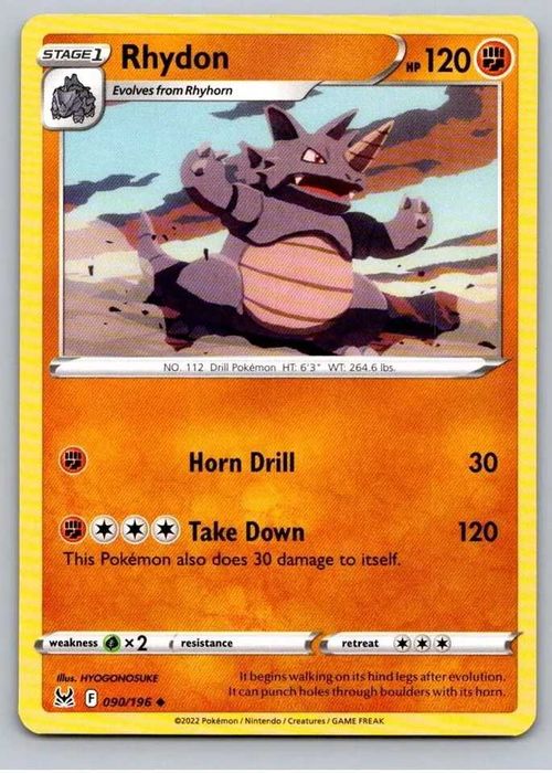 Pokemon Carta Lost Origin 090/196 Rhydon incomum como nova