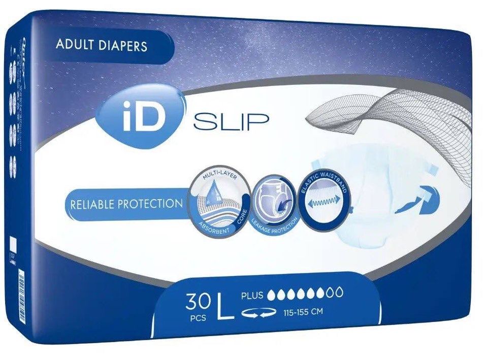 Памперсы для взрослых  ID Expert  Slip Plus   L.  115-155 см.   370 гр