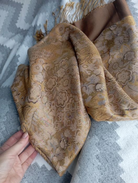 Палантин шарф красный и горчичный