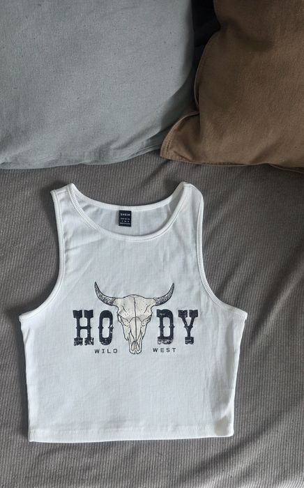 Nowy crop top kowbojski S ecru Shein