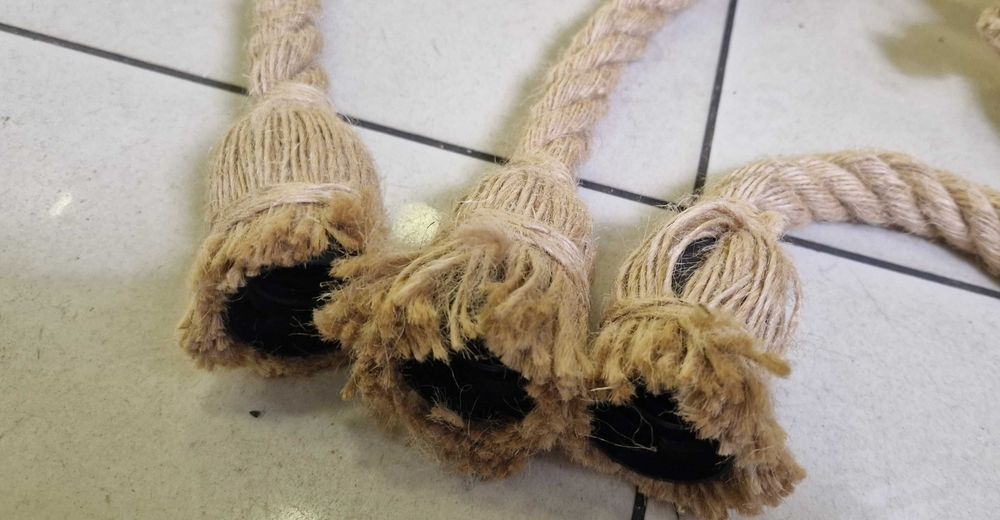 Lampa Żyrandol z drewna i liny unikatowe oświetlenie 3 źródła światła!