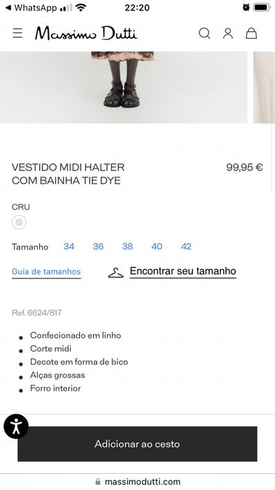 Vendo vestido Massimo Dutti 38 novo