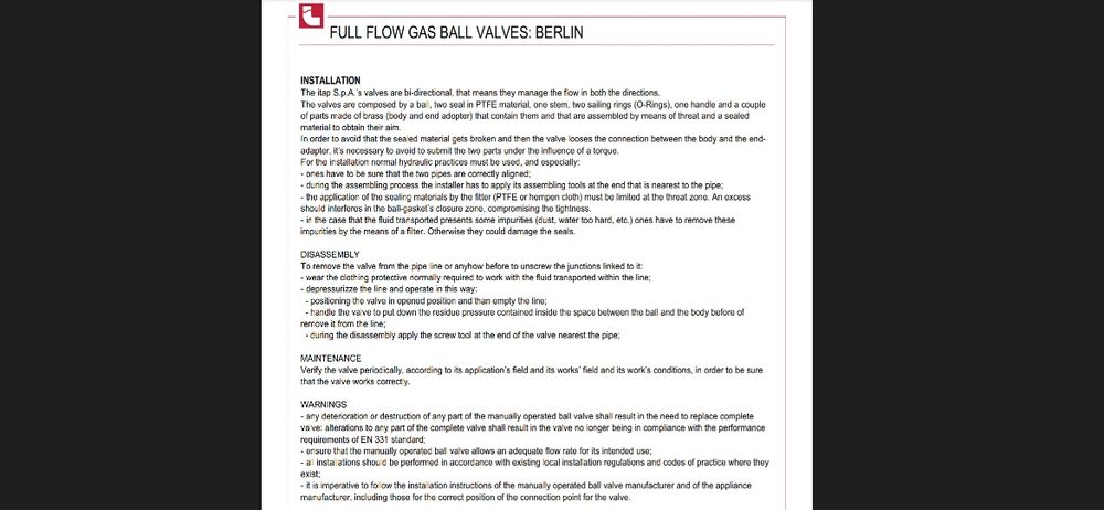 Zawór gazowy olejowy włoskiej marki ITAP Berlin Full Flow 2"