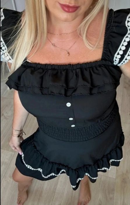 Czarna letnia sukienka butik one size falbany
