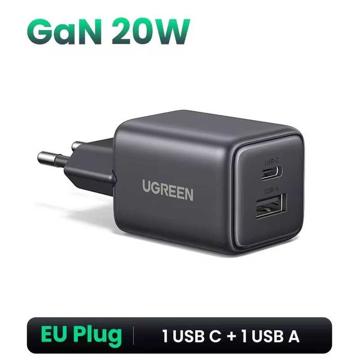 Швидкий зарядний пристрій UGREEN GaN 20W Dual-port USB-C + USB-A (X514)