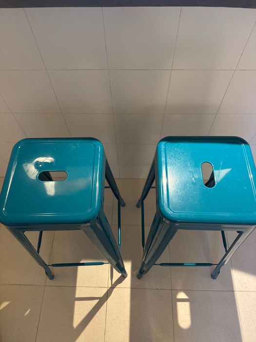 Conjunto 2 bancos altos turquesa
