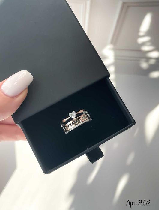 Каблучка Кольцо Срібло 925 проби з фіанітами + пластини Золота 375 пр