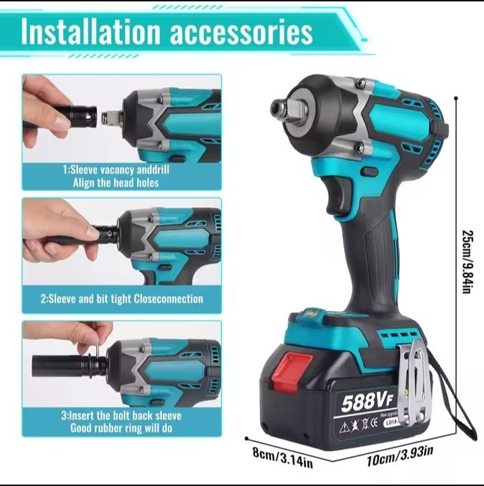 Pistola de impacto 2 baterias carregador acessórios