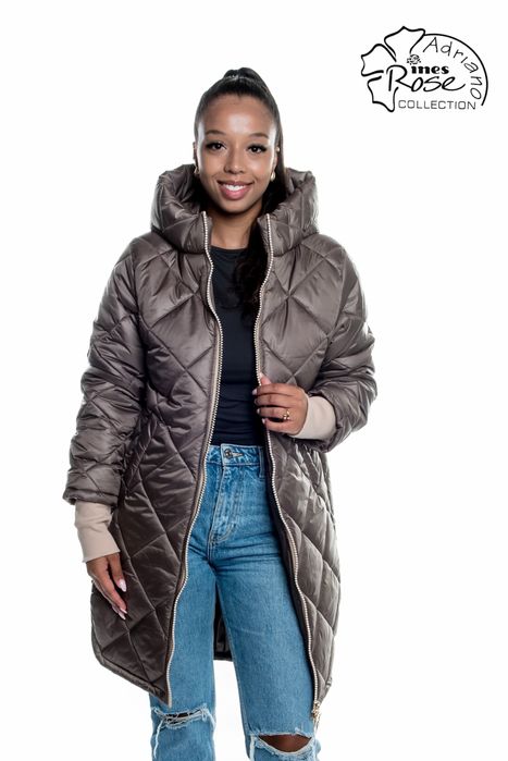 Płaszcz kurtka zimowa długa damska brązowa 48