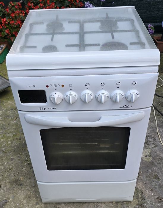Kuchnia gazowo-elektryczna Mastercook Biała 50 cm Grill Rożen
