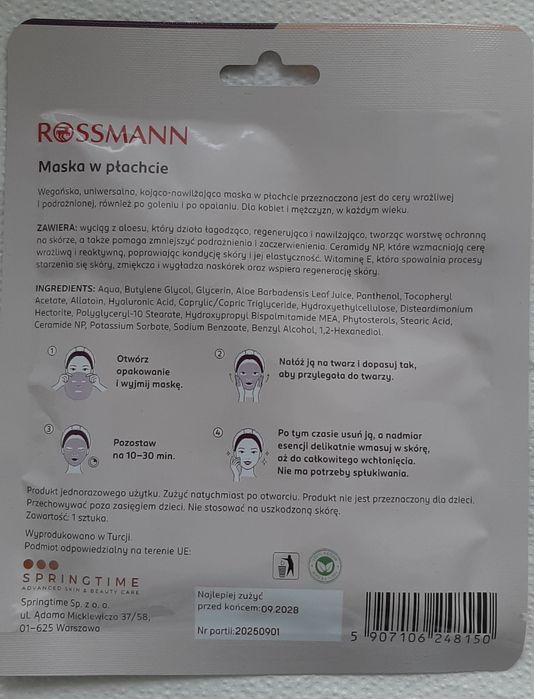 Maska w płachcie Rossmann