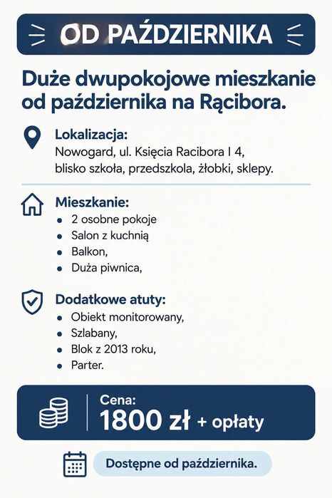 2-pok.Mieszkanie na wynajem od października