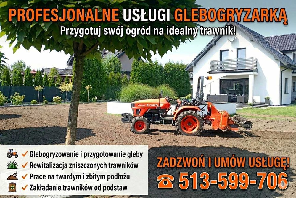 Mini Traktor Kubota / wynajem /usługi: kosiarka, glebogryzarka, pług