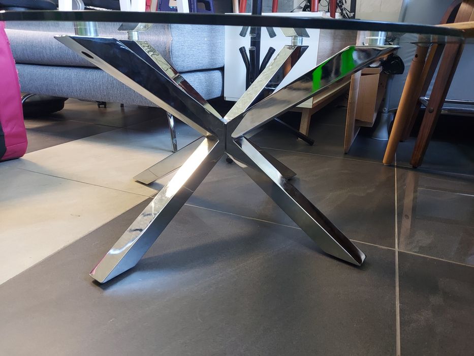 Stolik kawowy ława okrągły szkło 82cm + stal chromowana NOWY