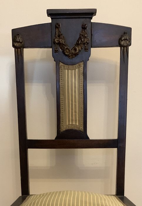 6 Cadeiras Antigas Vintage Madeira e Talha Dourada Estofo Seda