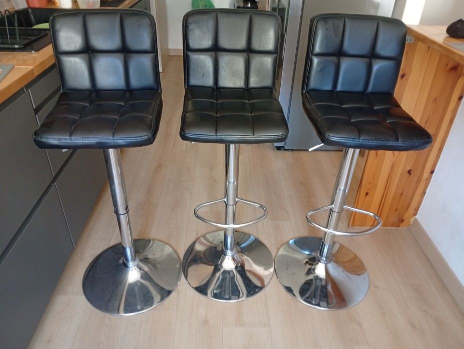 Conjunto de 3 bancos bar altos sintético preto