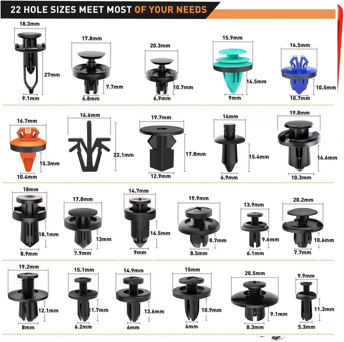 Набір Кліпси, набір авто пістонів, Інструмент, хомути 680 шт