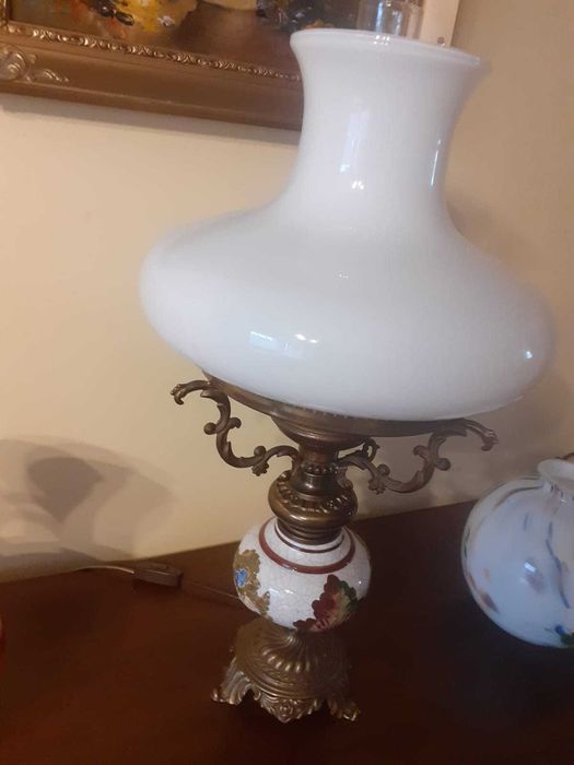 Mosiężno-porcelanowa lampa vintage