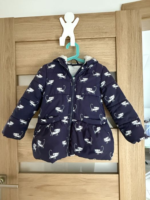 Kurtka zimowa puchowa ciepła dla dziewczynki Endo granatowa w kotki 98