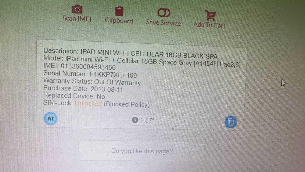 Планшет APPLE iPad mini 1 16GB Wi-Fi+ Cellular (3G) A1454