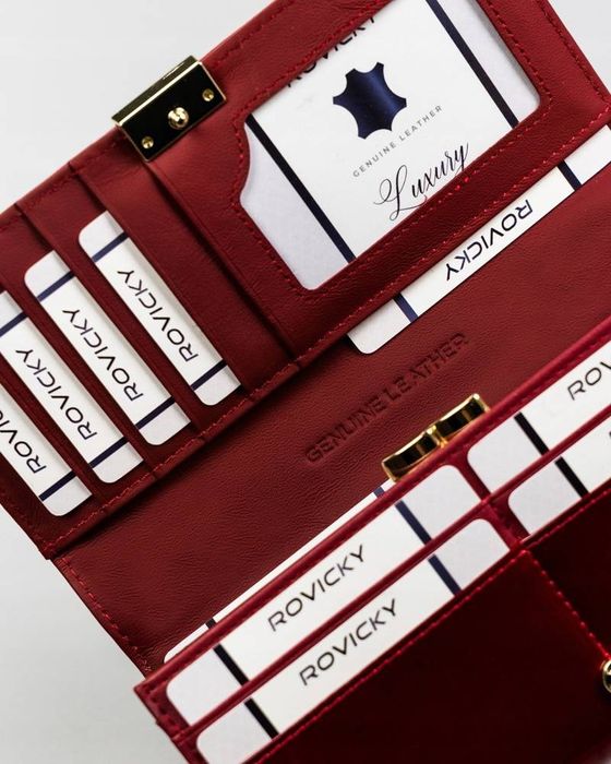lakierowany, duży portfel damski ze skóry naturalnej - rovicky