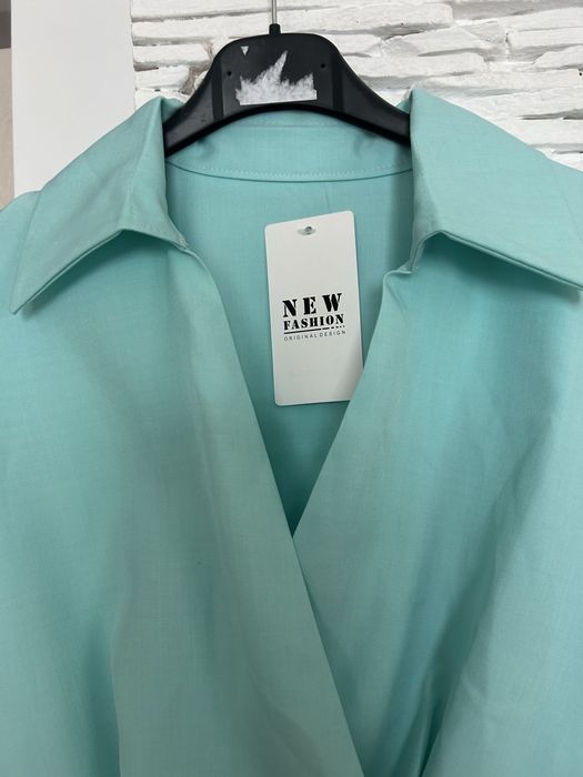 Elegancka sukienka wizytowa pastelowa z koronką koronkowa z dekoltem garniturowa na wesele turkusowa koktajlowa miętowa damska XS S M 36 38 40