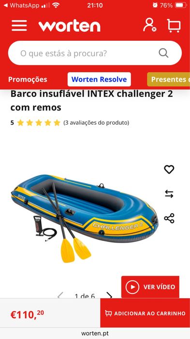 Barco insulflável Challenger 2 com remos e bomba para insulflar