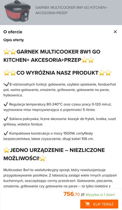 Nowy multicooker garnek wielofunkcyjny 8w1 De Gusto