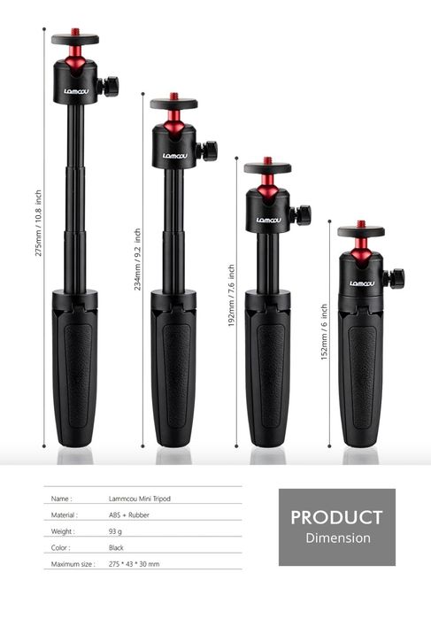 Lammcou Mini statyw do kamery sportowej z drążkiem przedłużającym