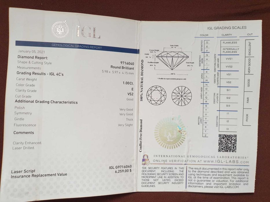 Pierścionek z diamentem brylantem zaręczynowy 1,5 CT E VS2 Certyfikat