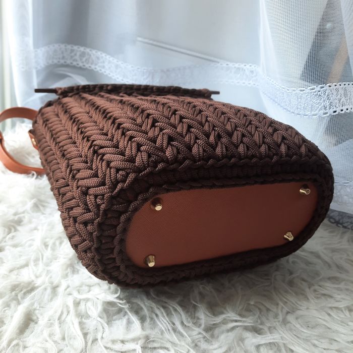 Torebka koszyk duża czekolada handmade drewniane rączki z paskiem