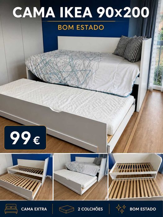 CAMA IKEA 90x200 · Cama extra · 2 colchões