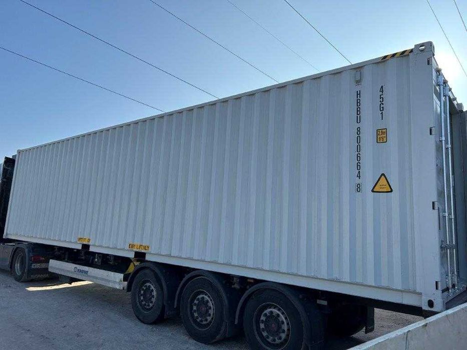 Kontener morski 40'HC, nowy, One Way, jasnoszary.