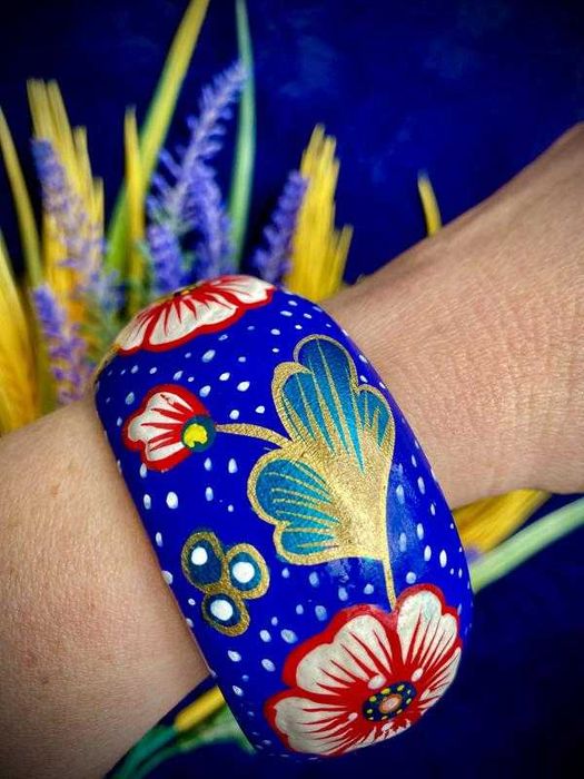 Браслет вінтаж ручний лаковий розпис дерево етно широкий