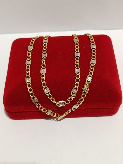 Złoty łańcuszek Pancerka ze wzorem greckim długość 60cm, złoto 585