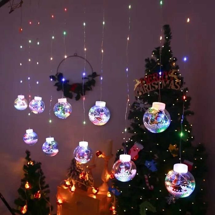 РОЗПРОДАЖ! Гірлянда-Штора "Сніговики в Кульках" 3м USB / Акція