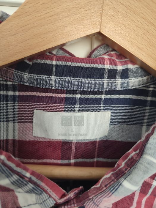 L Uniqlo koszula męska w kratkę, 53% len