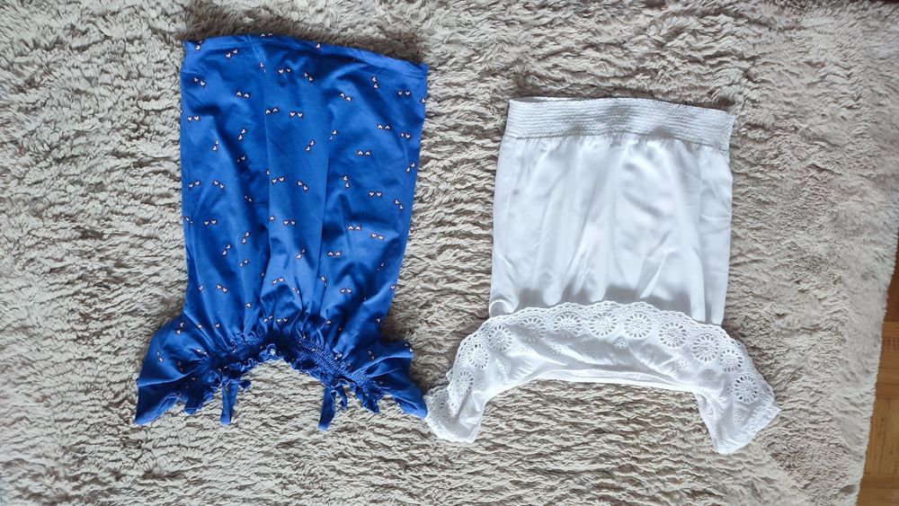Bluzki H&M na lato dla dziewczynki z koronką biała,niebieska roz140.