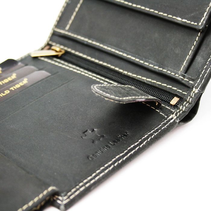 Portfel męski pionowy Wild Tiger czarny elegancki klasyczny prezent