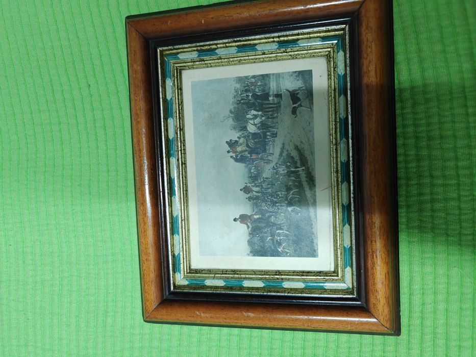 4 quadros motivos de caça gravados no próprio quadro