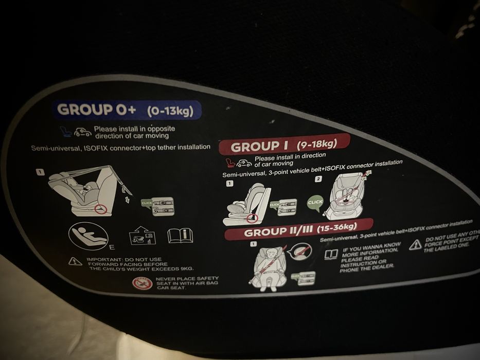 Cadeira bebé auto c/ ISOFIX vai 0 ate 36kg